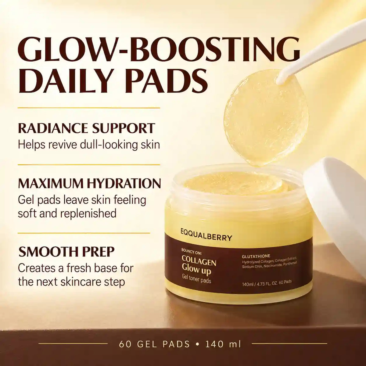 Eqqualberry - Collagen Glow Up Gel Toner Pads 140ml | 60pads